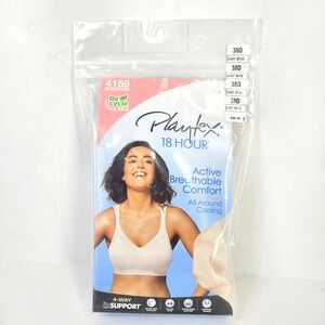 NWT Playtex 4159 Wirefree 18 Hour Bra Light Beige 38D Active Breathable Comfort